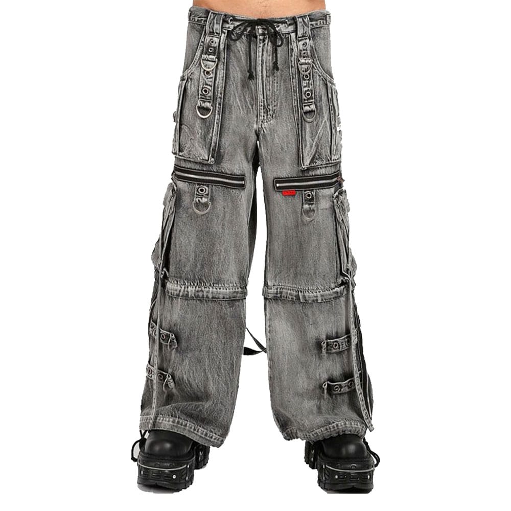 X Strap Tripp Pant in Fog Gray Washed Denim with a stylish, edgy design.