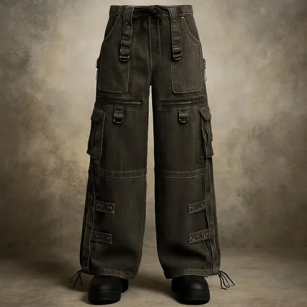 Men's gray baggy cargo pants with multi pockets