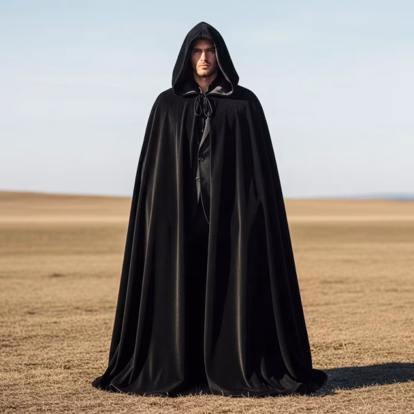 Premium Black Velvet Hooded Cloak Gothic Vampire Cape & Medieval Renaissance Costume
